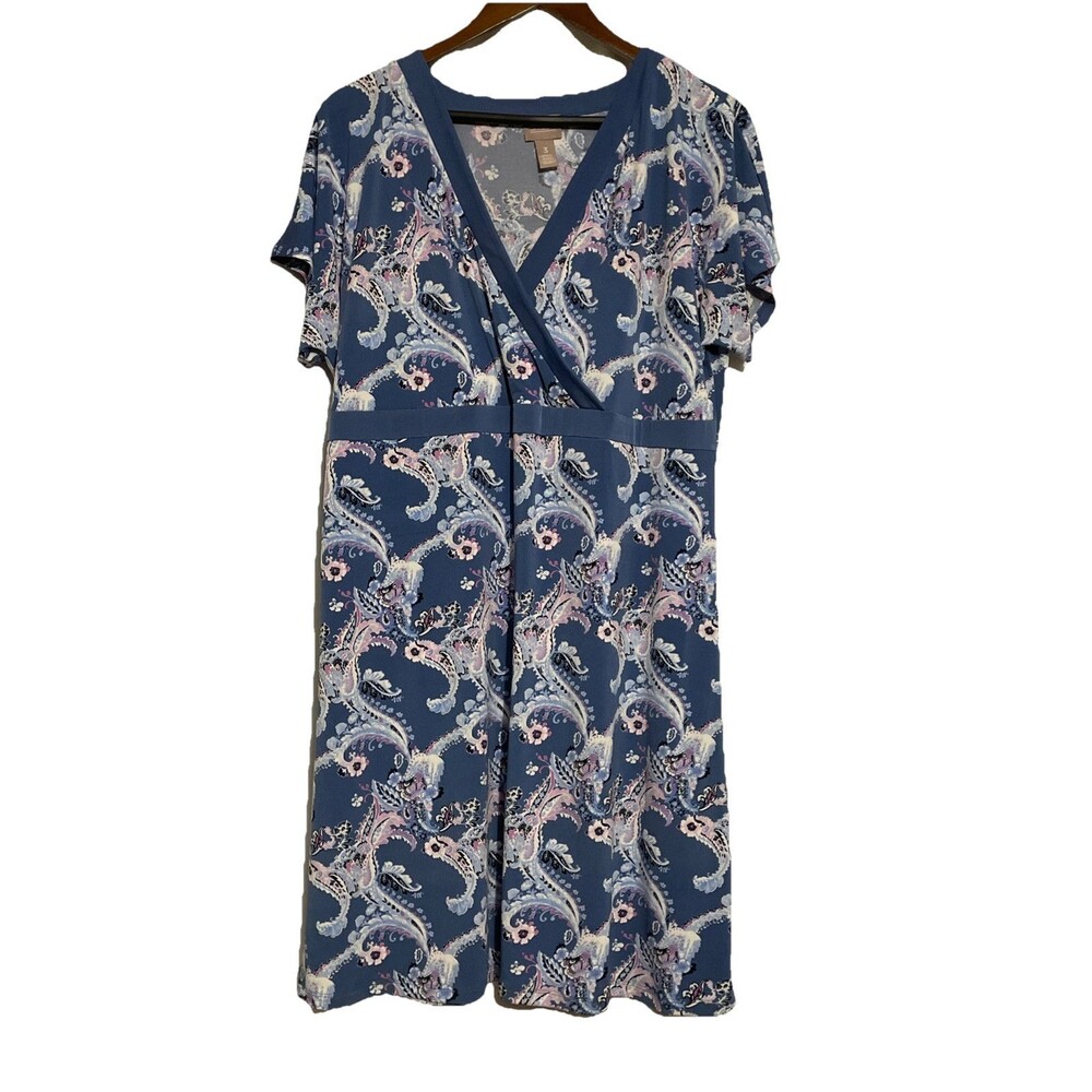 Chicos Blue Purple Paisley Flowy Dress sz 3 XL 16 Boho US Short sleeve (13)